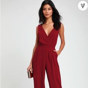 NWT. Kiska Burgundy Lace Wide-Leg Jumpsuit